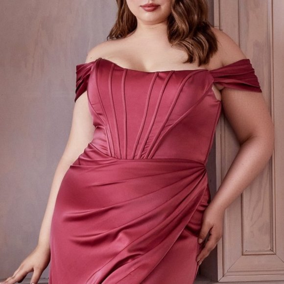 LIPS COLOR PROM PARTY EVENING SATIN CORSET OFF THE SHOULDER DRESS 7484 - Picture 1 of 6